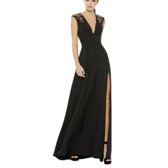 Mac Duggal Dresses & Skirts - Mac Duggal Black Beaded Embellished V Neck Maxi Dress Formal Gown Sz 6 NEW